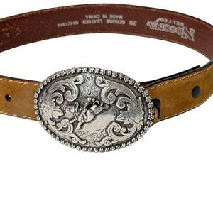 Nocona Youth Bay Apache Belt Brown Leather Bull Riding N4421844 Sz 20 READ